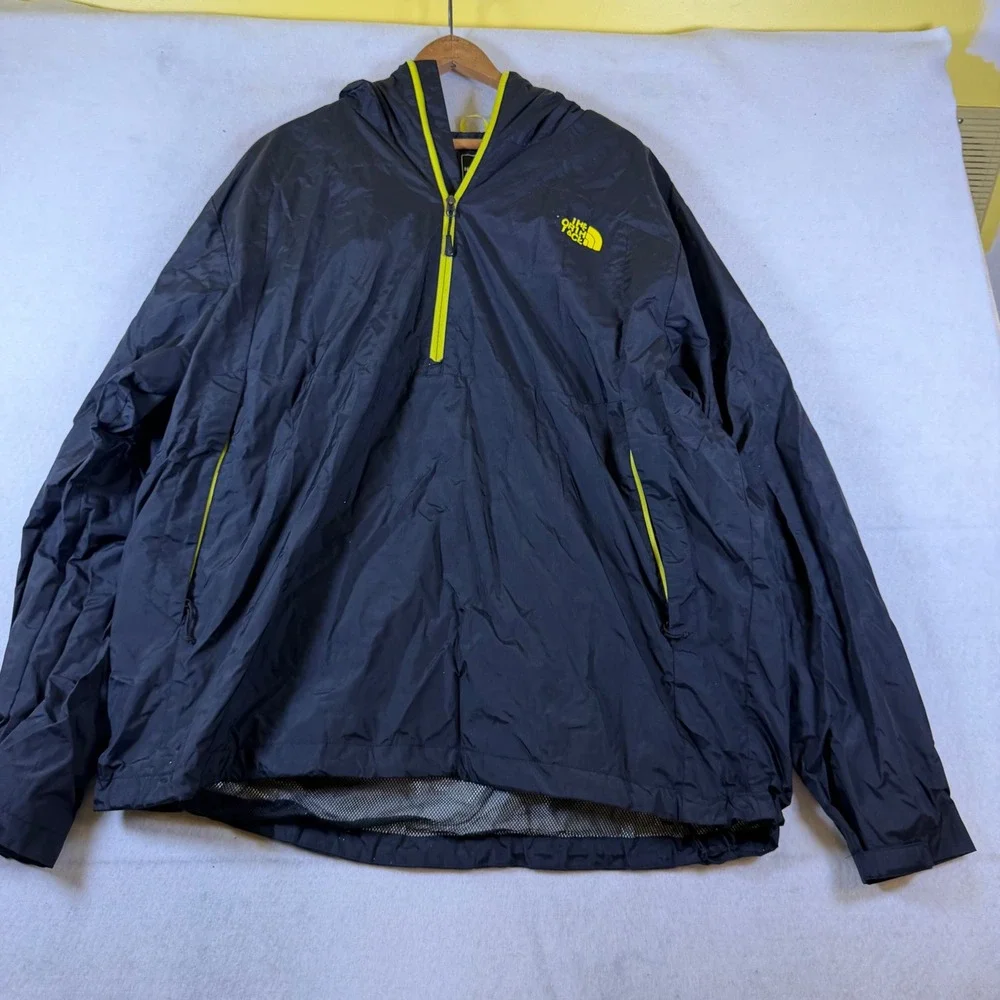 The North Face Mens XXL‎ Black Neon Yellow Half Zip Anorak Windbreaker Jacket